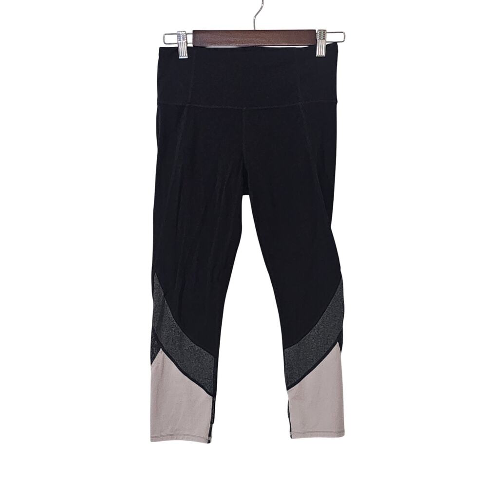 Athleta Salutation 7/8 Color Block Black Mesh Leggings Size Small